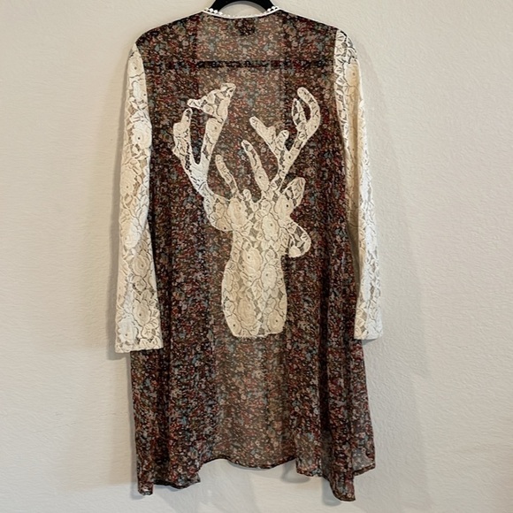 Judith March Anthropologie Women Cardigan Medium Lace Crochet Longline Floral - Picture 4 of 14